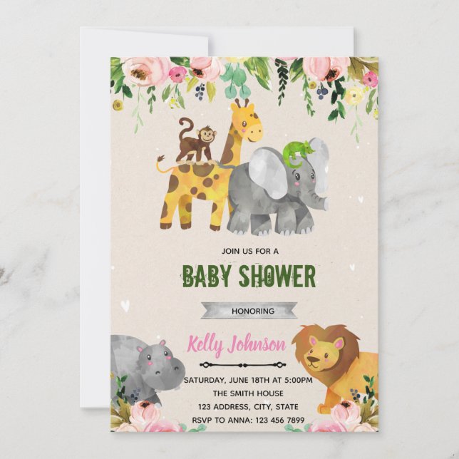 Invitation à la douche aux animaux du zoo fleuri (Devant)