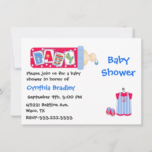 Invitation à la douche Baby Boy rouge, blanc et bl (Devant)