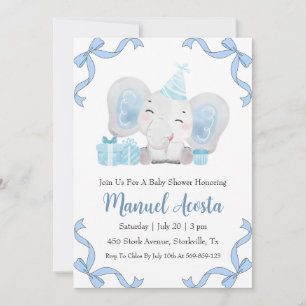 invitation à la douche bébé d'éléphant bleu modern