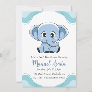 invitation à la douche bébé d'éléphant bleu modern