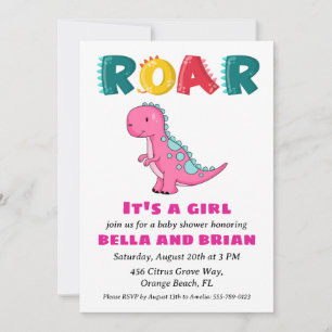 invitation à la douche bébé dinosaure rose