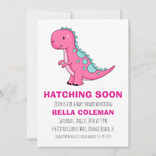 invitation à la douche bébé dinosaure rose
