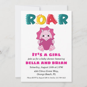 invitation à la douche bébé dinosaure rose