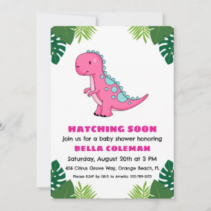 invitation à la douche bébé dinosaure rose