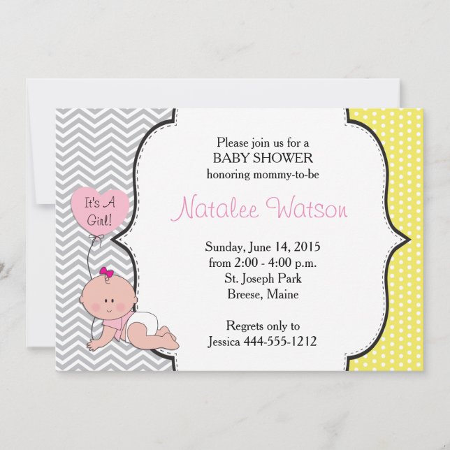 Invitation à la douche-cadre pour bébés filles (Devant)
