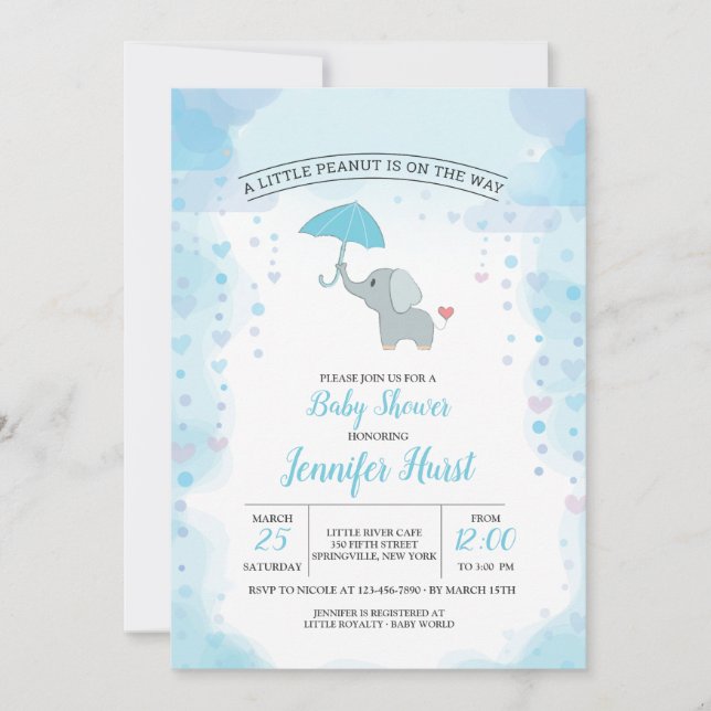 Invitation à la douche de bébé éléphant (Devant)