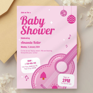 Invitation à la douche de bébé musicale rose
