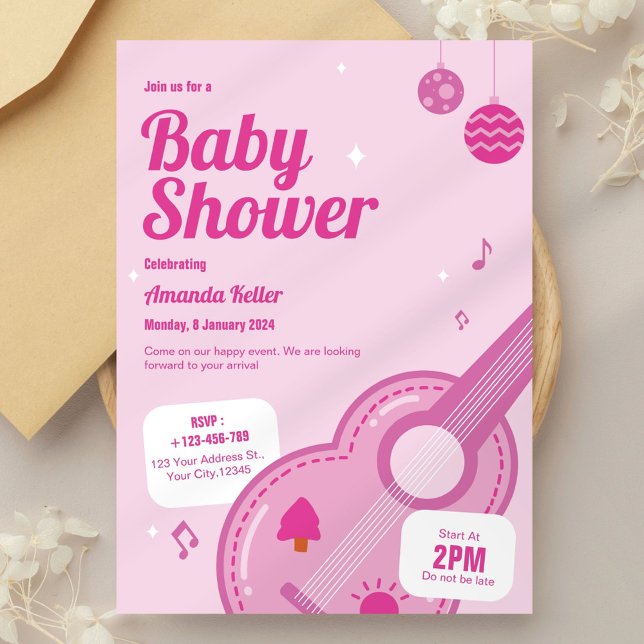 Invitation à la douche de bébé musicale rose (Créateur téléchargé)