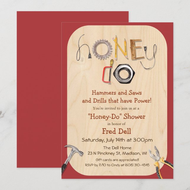 Invitation à la douche de couple Honey Do (Devant / Derrière)