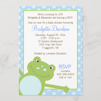 Invitation à la douche de grenouille verte (bleu)