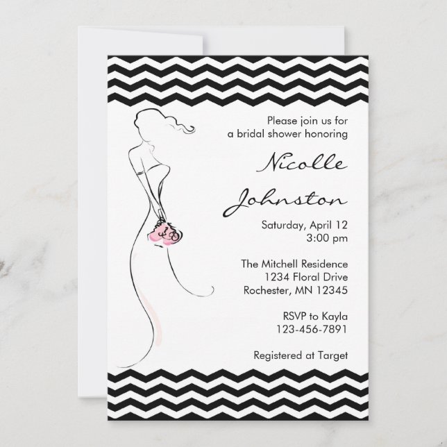 Invitation à la douche de la mariée rose Chevron (Devant)