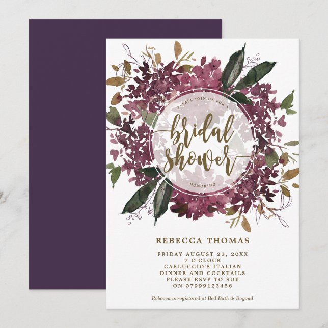 invitation à la douche de nuptiale fleurie violett (Devant / Derrière)