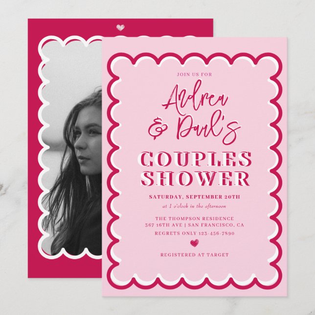 Invitation à la douche des couples rétro (Devant / Derrière)