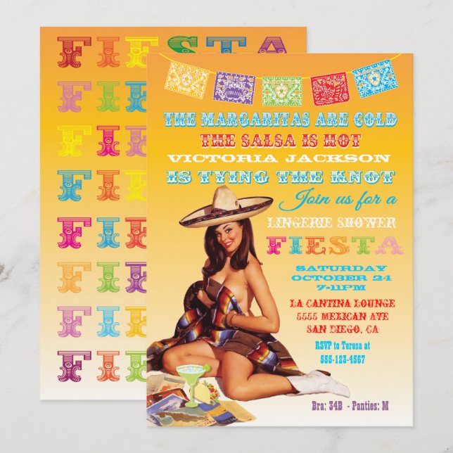 Invitation à la douche Fiesta du Mexique (Devant / Derrière)