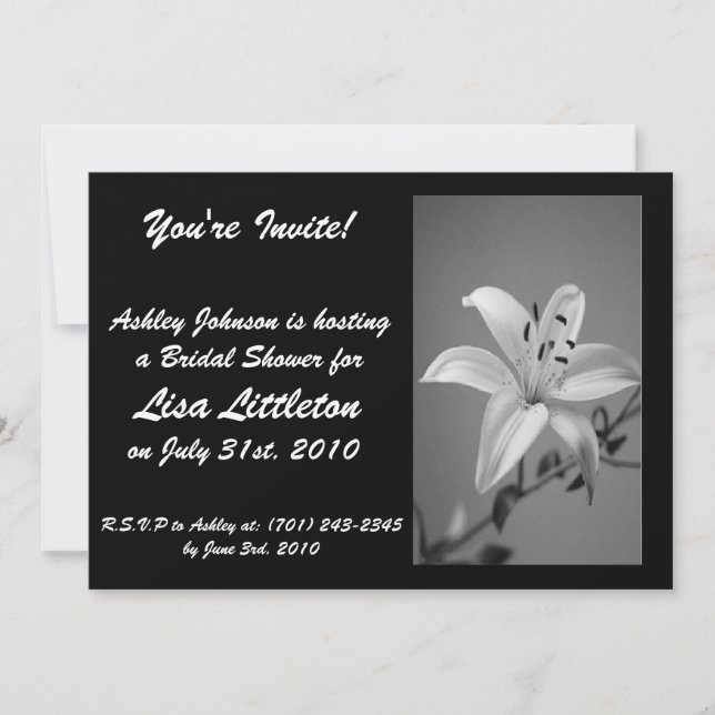 Invitation à la douche Lily noire et blanche (Devant)