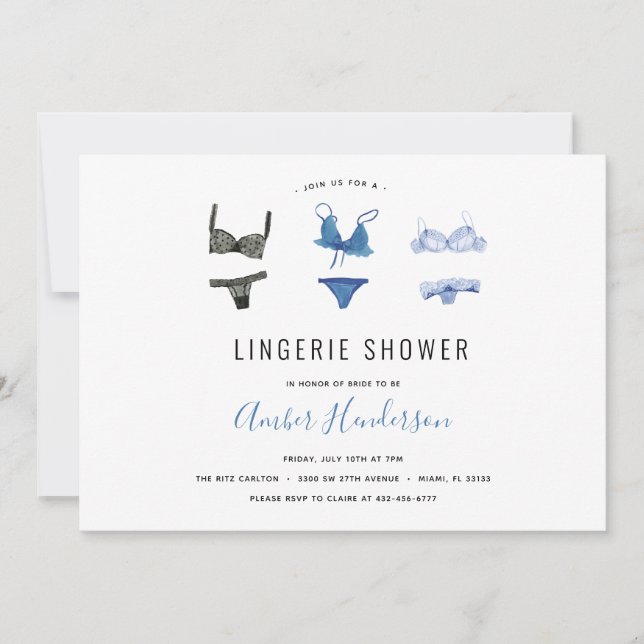 Invitation à la douche Lingerie Bleue (Devant)
