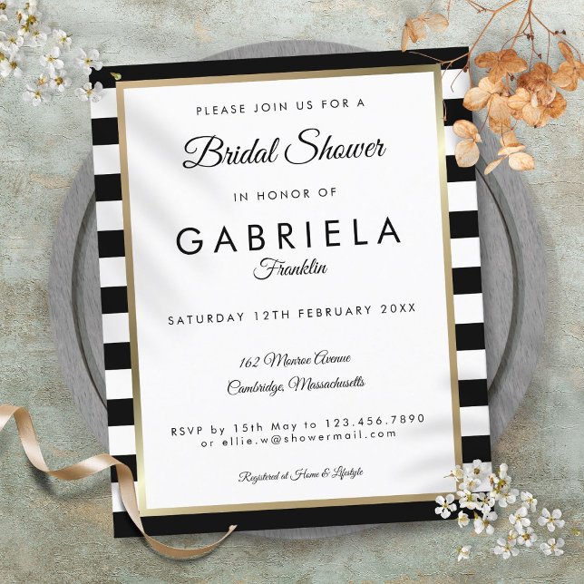 Invitation à la douche nuptiale à bande noire budg (Budget Black Stripe Bridal Shower Invitation)