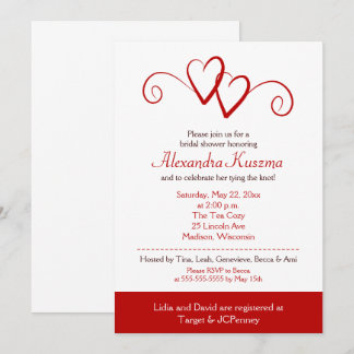 Invitation à la douche nuptiale à deux coeurs Red
