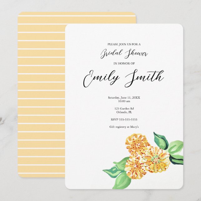 Invitation à la douche nuptiale à fleurs jaunes (Devant / Derrière)
