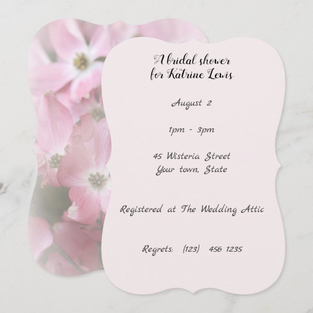 Invitation à la douche nuptiale à fleurs roses (Devant / Derrière)