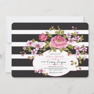 Invitation à la douche nuptiale à rayures florales