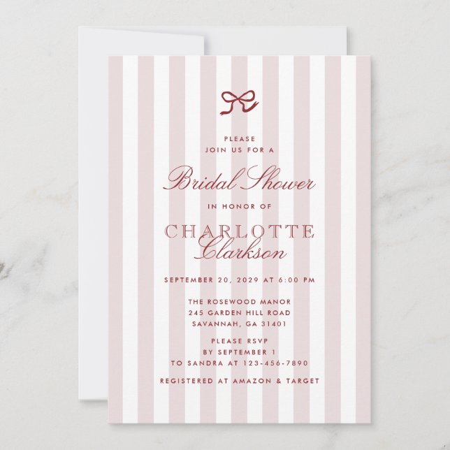 Invitation à la douche nuptiale à rayures roses ro (Devant)