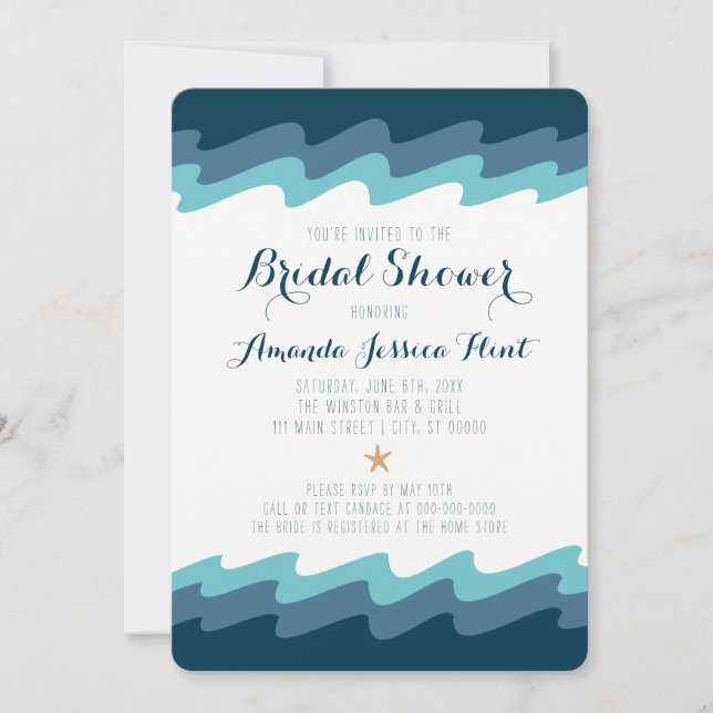 Invitation à la douche nuptiale à thème de la plag (Devant)