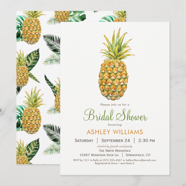 Invitation à la douche nuptiale ananas (Devant / Derrière)