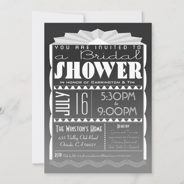 Invitation à la douche nuptiale Art Déco - Style G (Devant)
