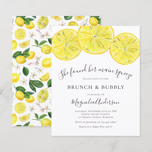 Invitation à la douche nuptiale aux citrons Budget (Devant / Derrière)