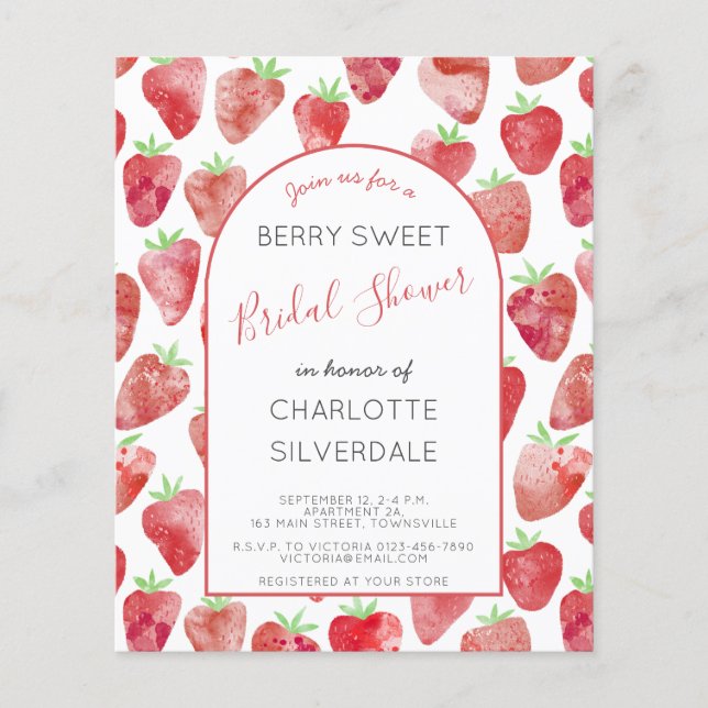 Invitation à la douche nuptiale aux fraises Budget (Devant)