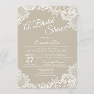 Invitation à la douche nuptiale beige et dentelle