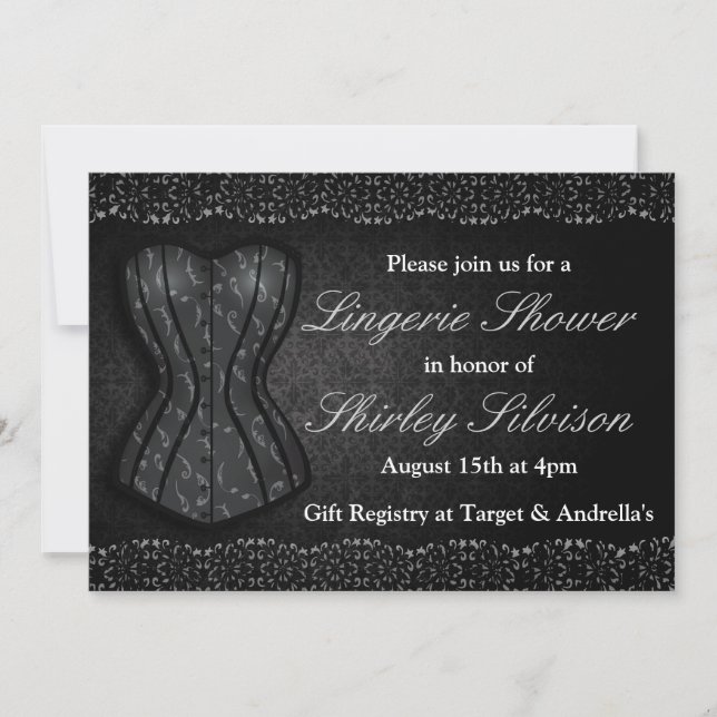 Invitation à la douche nuptiale Black Corset Linge (Devant)