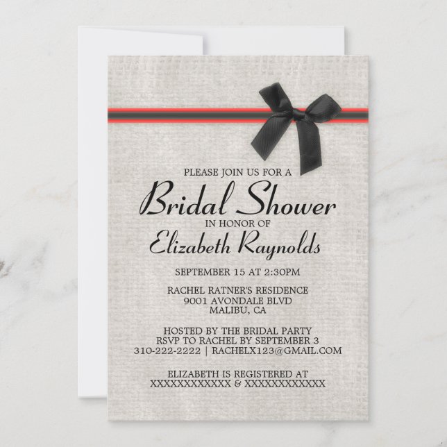 Invitation à la douche nuptiale Black Red Rustic (Devant)