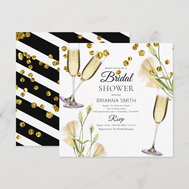 Invitation à la douche nuptiale blanche florale mi (Devant / Derrière)