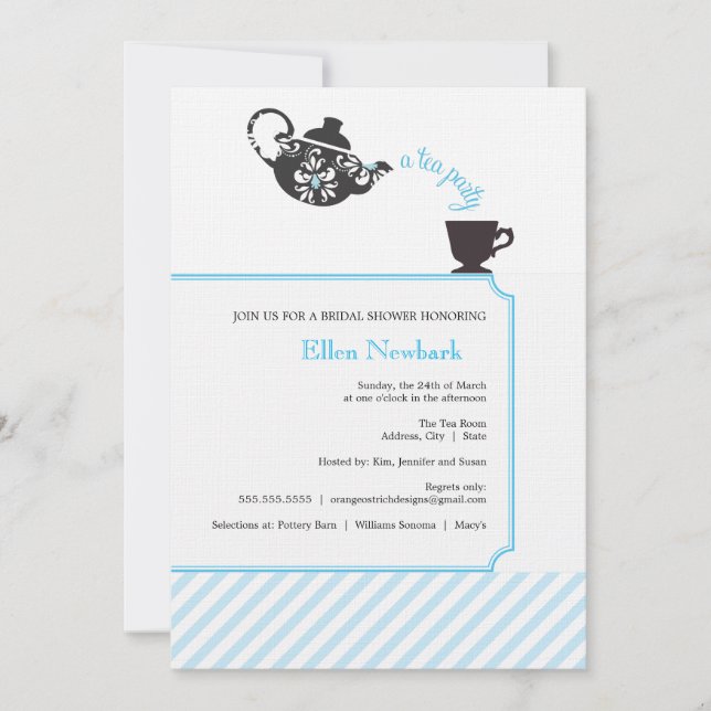 Invitation à la douche nuptiale bleue - Thé (Devant)