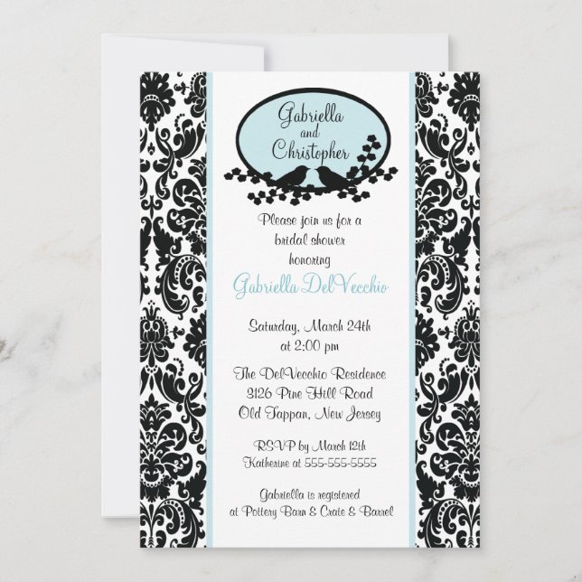 Invitation à la douche nuptiale Blue Damask (Devant)