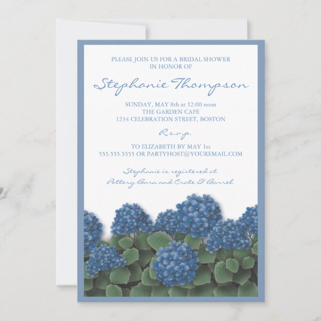 Invitation à la douche nuptiale Blue Hydrangea Flo (Devant)
