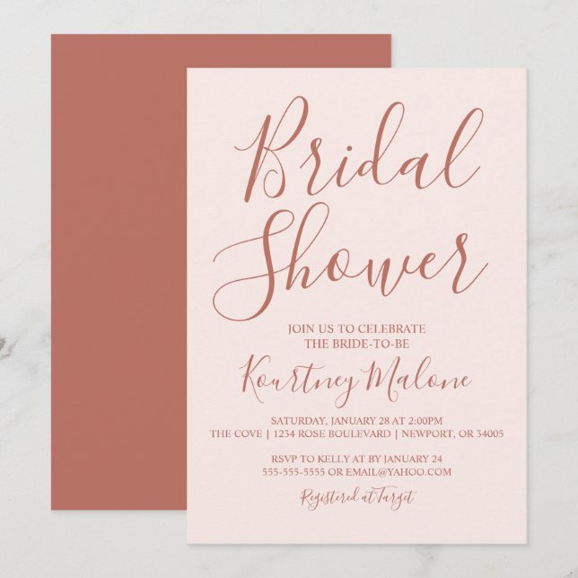 Invitation à la douche nuptiale Blush & Terracotta (Devant / Derrière)