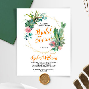 Invitation à la douche nuptiale Boho Cactus Budget