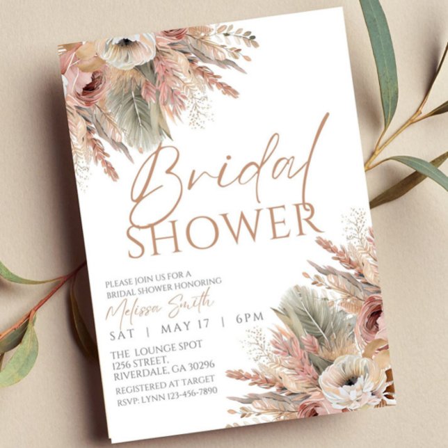 Invitation à la douche nuptiale Boho, Pampas (Créateur téléchargé)