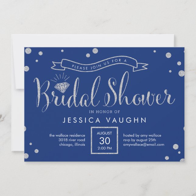 Invitation à la douche nuptiale brillante - Bleu (Devant)