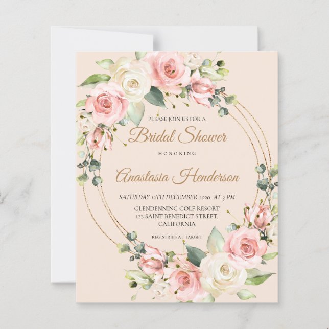 Invitation à la douche nuptiale budget. (Devant)