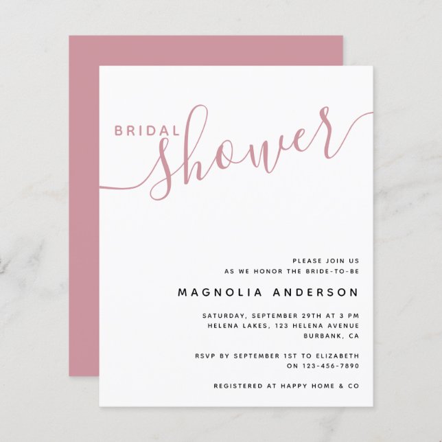 Invitation à la douche nuptiale BUDGET | Rose mini (Devant / Derrière)