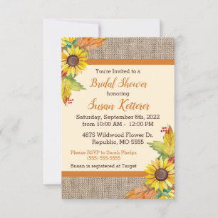 Invitation à la douche nuptiale Burlap et Sunflowe