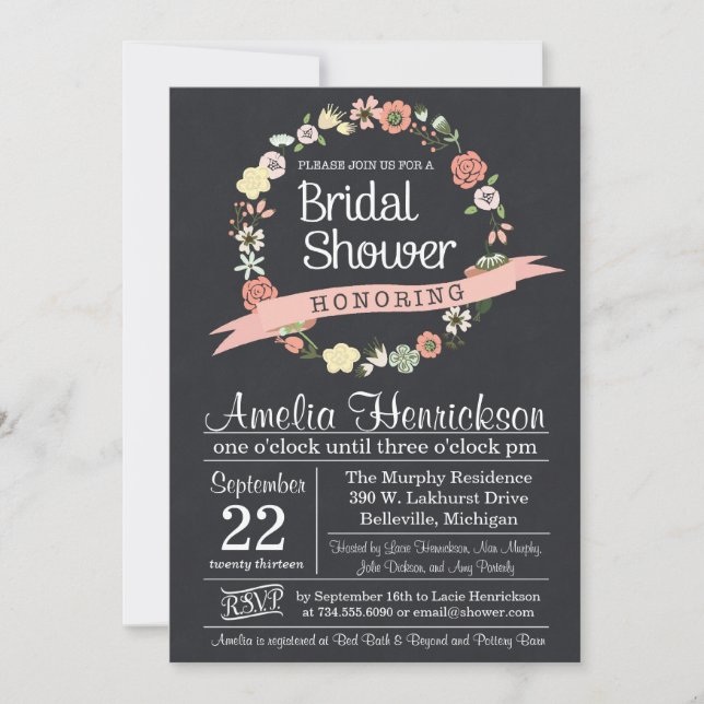 Invitation à la douche nuptiale Chalkboard avec co (Devant)