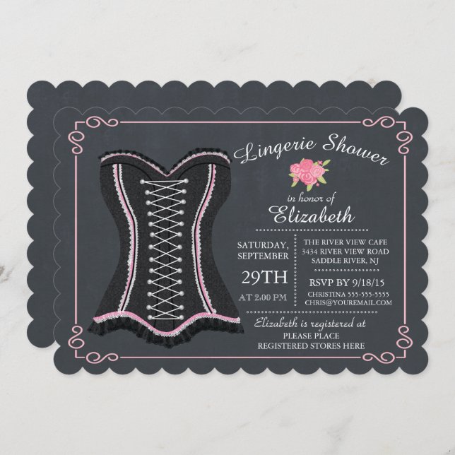 Invitation à la douche nuptiale Chalkboard Lingeri (Devant / Derrière)
