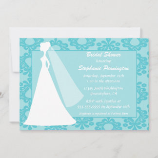 Invitation à la douche nuptiale chic bleu damassé