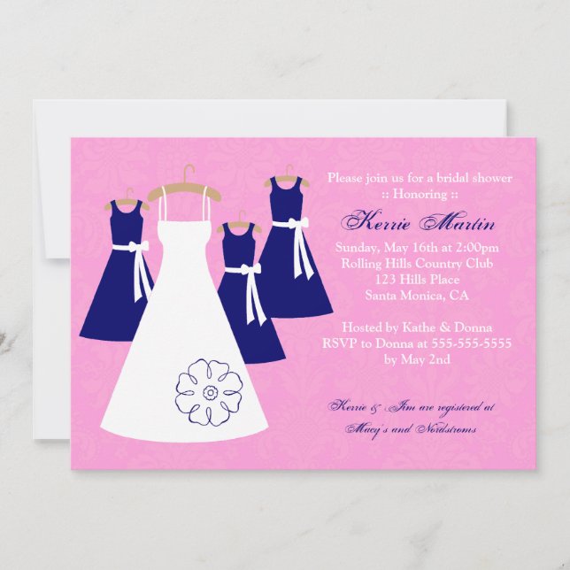 Invitation à la douche nuptiale Chic Pink et Navy (Devant)