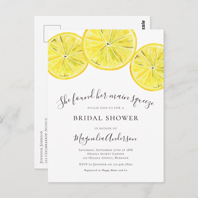 Invitation à la douche nuptiale Citrus citron (Devant / Derrière)